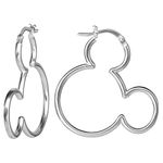 Disney Mickey Mouse Sterling Silver Mickey Outline Hoop Earrings, Official License