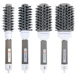 Kobe Professional Hairdresser's Ionic Dual-Bristle Radial Brush - Styling Brush for Blow Drying, Curling Brush - Heat-Retaining Ceramic Barrel Brush - Boar & Nylon Bristles (Set of 4)