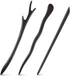 WILLBOND 3 Pieces Japanese Wood Pencil Hair Sticks Chopstick Clip for Buns Pins for Women Girls Accessory, 3 Styles, Black