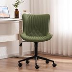 YOUTASTE Home Office Desk Chair Modern Stylish Streamlined Vanity Chair, Rocking Swivel Lounge Chair, Height Adjustable Ergonomic Computer Task Chairs Faux Leather with Wheels,Olive Green