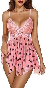 Avidlove Women Lingerie sexy Nightgown Lace Babydoll Valentine's Day Heart Print Lingerie S