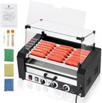 Litake Hot Dog Roller, 7 Rollers 18 Hot Dogs Capacity 1350W Stainless Sausage Grill Cooker Machine with Removable Oil Drip Tray Dual Temp Control and Glass Hood Cover, Perfect for Commercial and Party