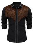 TURETRENDY Men's Western Fringe Cowboy Shirt Halloween Costume Long Sleeve Embroidered Slim Fit Casual Button Down Shirts, Black., 3XL