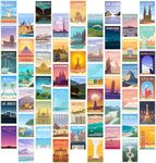 EDUS Vintage Travel City Wall Collage Kit Room Aesthetic, 54PCS (4x6 inch), Travel Posters Room Decor For Teen Girls Boys, Popular Cities Posters for Dorm Decor