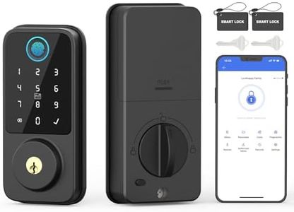 Keyless Entry Door Lock, Smart Deadbolt Lock with Fingerprint, APP Control, Fobs, Digital Keypad, Custom Codes, Easy Installation Auto Lock for Front Door, Home, Hotel, Included Battery