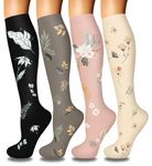 4 Pairs Compression Socks for Women & Men Circulation 15-20 mmHg - Best Support for Nurses, Running