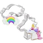 LND Gifts Unicorn Cookie Cutters, Set of 2 Stainless Steel Cutters For Baking, 12cm Long, 7cm Wide, Rainbow and Unicorn Head Shapes Kids Cookie Cutters Set Ideal For Biscuits, Icing and Pastry Cutters