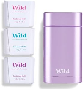 Wild - Natural Refillable Deodorant - Aluminium Free - Purple Case with Refill Variety Pack (3 x 40g) - Includes Fresh Cotton & Sea Salt, Jasmine & Mandarin and Coconut & Vanilla Scents - Vegan