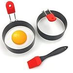 Egg Ring 2-Pack Stainless Steel Egg Rings with Anti-Scald Folding Handle with an Oil Brush Non Stick Coating Suitable for Egg Frying,Shaping,Pancakes,Mini Burger