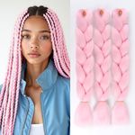 SuCoo Pink Braiding Hair Extensions for Braids Jumbo Twist Crochet Hair High Temperature Expression Braiding Hair 24inch 3pcs/lot (#Pink)