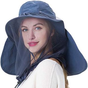 Palmyth Mosquito Head Net Hat Safari Hiking Fishing Hats Sun Protection Water Repellent Bucket Boonie Hats with Removable Neck Flap Hidden Net UV UPF 50+ from Bug Insect for Men Women Outdoor (Navy)