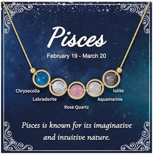 Nymerianoble Gold Pisces Zodiac Necklace for Women Birthday Gift Ideas Spiritual Gifts Natural Stone Necklace Colorful Beads Necklace Pisces Gifts for Women