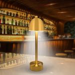 IRTTO Gold Mushroom Battery Operated Cordless Table Lamp, 3-Way Dimmable Touch Sensor Desk Lamp, Industrial Rechargeable Portable Night Light for Bar/Restaurant/Home/Office Décor