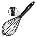 Anaeat 12" Silicone Whisk, Thick Stainless Steel Wire Inner, Heat Resistant & Non-Stick Cookware Kitchen Whisks, Milk & Egg Blender, Balloon Egg Beater for Cooking, Baking, Beating, Stirring (Black)