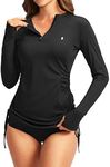 Soothfeel Women's Long Sleeve UV Sun Protection Rash Guard Shirts UPF 50+ Swim Shirt Swimsuits Top for Women with Zip Pockets, Black, 3X-Large