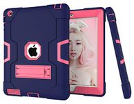 HyFone Case for iPad 2 3 4 - Rugged Sturdy Shockproof Heavy Duty Durable Full Body Protective Kickstand Cover Case for iPad A1395 A1396 A1397 A1416 A1430 A1403 A1458 A1459 A1460 - [NavyBlue/RoseRed]