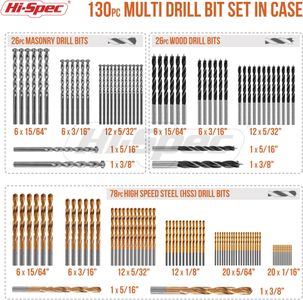Hi-Spec 130-Piece Drill Bit Set – HSS Titanium, Masonry & Wood Bits with Storage Case