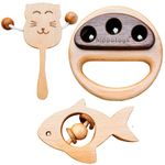 HippoToys™ 100% Non Toxic Wooden toys rattle gift set 0 2 years kids, New born Toy 0 to 6 Months Babies, infant toys, NewBorn Infants 6 12 Months, Safe Sound Rattles Baby Toys 1 2 3 4 5 6 Month Old