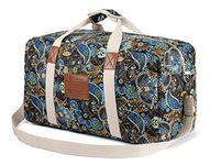 Malirona Canvas Weekender Bag Travel Duffel Bag for Weekend Overnight Trip (Black Flower)