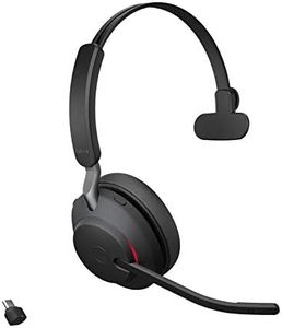 Jabra Evolve2 65 Wireless PC Headset – Noise Cancelling UC Certified Mono Headphones with Long-Lasting Battery – USB-C Bluetooth Adapter – Black