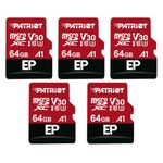 Patriot 64GB A1 Micro SD Card for Android Phones and Tablets, 4K Video Recording - PEF64GEP31MCX - 5 Pack Retail