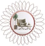 Furnish Craft Beautiful Modern Designer Sunflower Iron Decorative Wall Mirror for Living Room, Mirror for Bathroom, Mirror for Wall, Wall Decor - (24 x 24 Inch, Round, Rose Gold, Framed)