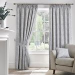 Dreams & Drapes - Grey Jacobean Curtains W66 x L90 (168 x 229cm) - 2x Panels - 100% Cotton - 2x Curtains Tie Backs - Floral Pencil Pleat Curtains & Drapes - Vintage Floral Curtains in Light Grey