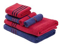 Palatial Lifestyles His & Her Towel Set | 100% Cotton Zero Twist Bath Towel Set for Couple - 2 Bath Towel, 2 Hand Towel & 2 Face Towels (Navy Blue & Red)