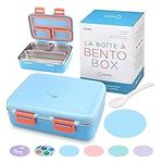 KINSHO Stainless Steel Lunch Box for Baby Toddlers Boys, Mini Bento 3 Eco Metal Portion Sections Leakproof Lid, Pre-School Daycare Lunches, Toddler and Kids Spill-Proof Snack Container, Blue