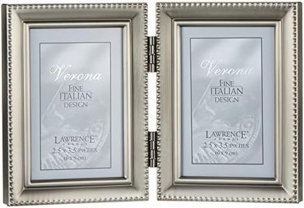 Lawrence Frames Antique Pewter Hinged Double 2x3 Picture Frame - Beaded Edge Design