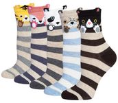 Chalier Cozy 5 Pairs Women Socks Funny Cute Animal Ladies Socks Cat Dog Socks Gifts for Women, One Size (UK, Alpha, One Size, Regular, Regular, Black)