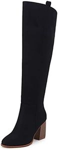 SERAIH Womens Pointed Toe Knee High Boots Faux Suede Side Zipper Chunky Block Heel Stretch Winter Thigh High Boots, Black, 7 US