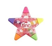 Tinc Star Shaped 5 in 1 Multi Coloured Highlighter Pen for Kids | For use at School & Homework - 5 Funky Colours in One Pen - Highlight in Pink Orange Green Yellow Purple | Pink Colour Body