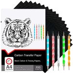 Raimarket 200 Sheets Black Carbon Paper for Tracing On Fabric, Carbon Paper for Tracing on Wood & Canvas, 5 Stylus, Racing Paper for Drawing Sewing Patterns, A4 Size (9 X 13) Graphite Transfer Paper