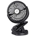 IREENUO USB Clip on Fan, Rechargeable Pram Fan 5000mAh Battery Fan for Buggy (Black)