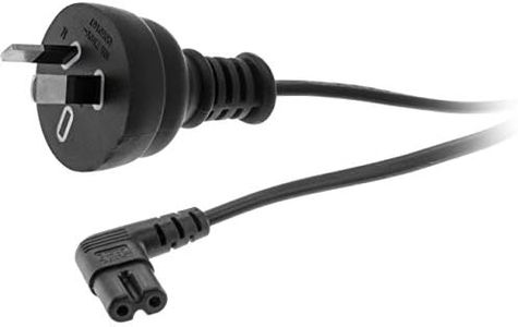 R720AC DOSS 240V Ac Mains to Figure 8-2M Iec C7 Fig8 Right Angle Black Fitted with a Right-Angle Iec C7 / Figure-8 Connector and Australian 2-Pin Mains Plug with Insulated Pins. Fitted with a