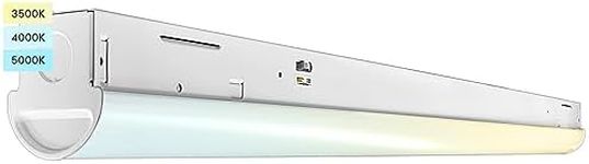 LUXRITE 3FT Slim LED Shop Light, 25W, 3450 Lumens, Linear Strip Light Fixture, 3 Color Selectable 3500K-5000K, 0-10V Dimmable, Damp Rated, Flush Mount Ceiling Light, UL Listed - Garage, Workshop