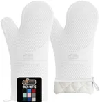 GORILLA GRIP BPA-Free Soft Silicone Oven Mitts, 14.5x8.3, Heat Resistant and Waterproof Cooking Gloves, Thick Cotton Lining, Flexible Gripping for Baking Grilling, Kitchen Potholders Set of 2, White