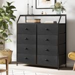 REAHOME Dresser for Bedroom with 8 Drawers, Tall Chest of Drawers with Shelf, Fabric Dressers, Steel Frame, 2Pcs Wooden Top, Large Storage Tower Organizer Unit for Closet, Living Room, Entryway, Black