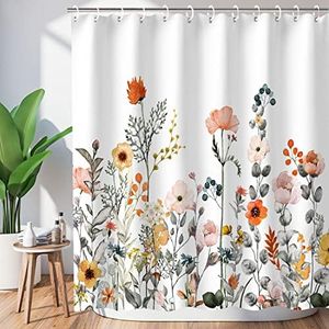 LIVILAN Floral Shower Curtains for Bathroom Flower Shower Curtain Pretty Shower Curtain Fabric Colorful Wildflower Flowered Shower Curtain with 12 Hooks Decorative Machine Washable, 72" W x 72" H