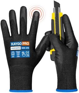 KAYGO Cut Resistant Gloves PU Coated, 12 Pairs Safety Work Gloves with full fingers Touchscreen, ANSI Cut Level A2, for Men and Women, Ideal for General Duty Work KG11P, Black,M