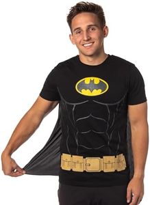 DC Comics Men's Batman Costume Shirt With Detachable Cape Classic Bat Logo Batman Cosplay Tee (Medium)