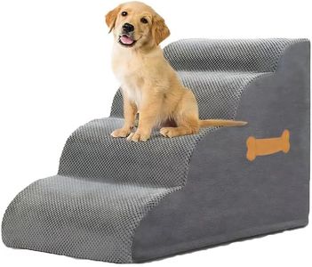 4-Tiers Dog Stairs Ramp for Beds Couches Extra Wide Pet Steps with Durable Non-Slip Waterproof Fabric Cover, Dog Slope Stairs for Small Dogs and Cats or Pets Friendly