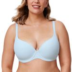 Delimira Women's Padded T Shirt Bra Comfort Plus Size Full Coverage Seamless Support Underwire Bras Baby Blue 34DD