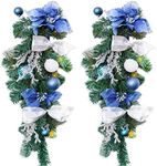 Barton 2X 28 Christmas Teardrop Swag Wreath w/Ornaments Pre-Lit White LED Garland Battery Powered Front Door Window Decoration Indoor/Outdoor