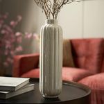 Pure Home + Living Ceramic Decorative Floral Imprinted Vase, (White)