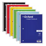 Oxford Notebooks, Spiral Notebook 6 Pack, 1 Subject, Wide Ruled Paper, 8" x 10-1/2", Blue, Yellow, Red, Light Blue, Green, Black, 70 Sheets, for School, Office