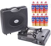 MAXSUN Camping Gas Stove, Cooker, Portable Outdoor Single Burner, Available with Camping Gas, Butane Canisters, Lightweight, Safe Perfect for Picnics BBQ with Bonus Bag (stove + 8 Butane gas)