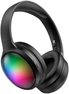 Wireless Bluetooth Headphones with ANC Microphone, Rainbow RGB Lights Effect Lightweight Foldable Over-Ear Headphones with Music & Game Mode, 45H Plays for Travel Home Office, Hands-Free Clear Calls