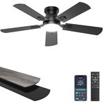 Ohniyou Ceiling Fans with Lights, 42'' Low Profile Ceiling Fan with Light and Remote/APP Control, Modern Flush Mount Ceiling Fan for Indoor Bedroom Living Room, Dimmable, Qiuet DC Motor, Black